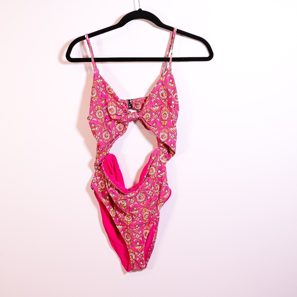 Veronica Beard Aniston Cut Out Twist Tie One Piece Swim Bathing Suit Fuschia M - Picture 1 of 5